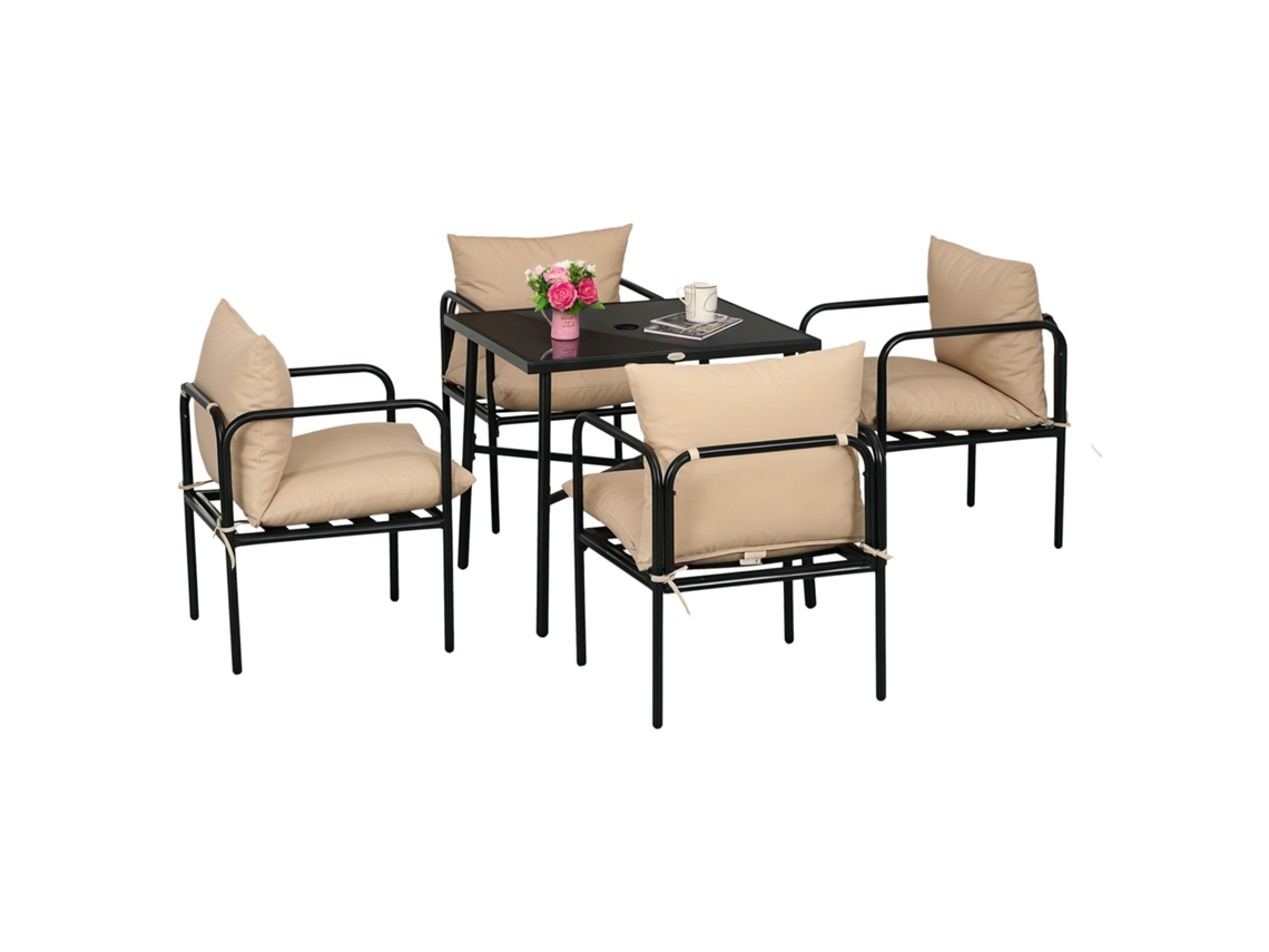 Conjunto De Móveis De Jardim 5 Peças, Mesa Quadrada De Jantar, 4 Cadeiras Com Almofadas, Envio Rápido