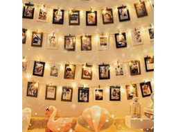 (luz Quente, 2m Com 20 Leds, 12 Clipes) Luzes De Natal Led Para Fotos, Com Compartimento Para Pilhas.