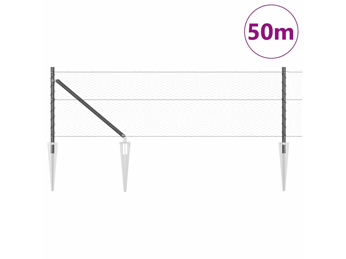 Poste De Cerca Cinzeto 50 X 0,6 M (malha De 25 Mm) Aço E Pvc