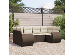 Vidaxl 6 Pcs Conjunto De Sofás Jardim C/ Almofadões Vime Pe Castanho