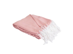 Manta 100% Algodão Rosa Salmão Xadrez Com Franjas 180x220cm Zigora