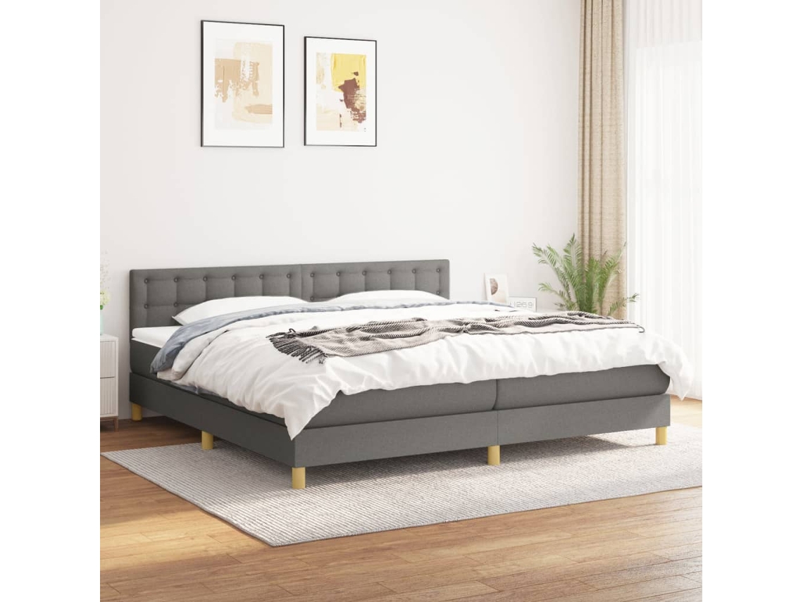 Vidaxl Cama Com Molas/colchão 200x200 Cm Tecido Cinzento-escuro