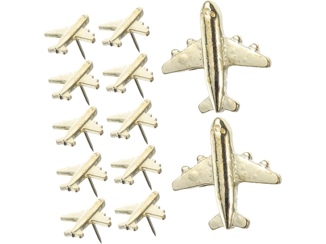 24-Pinos Metálicos em Formato Avião para Quadros Cortiça, Murais, Escritório, Escola, Casa, Decorativos, Duráveis