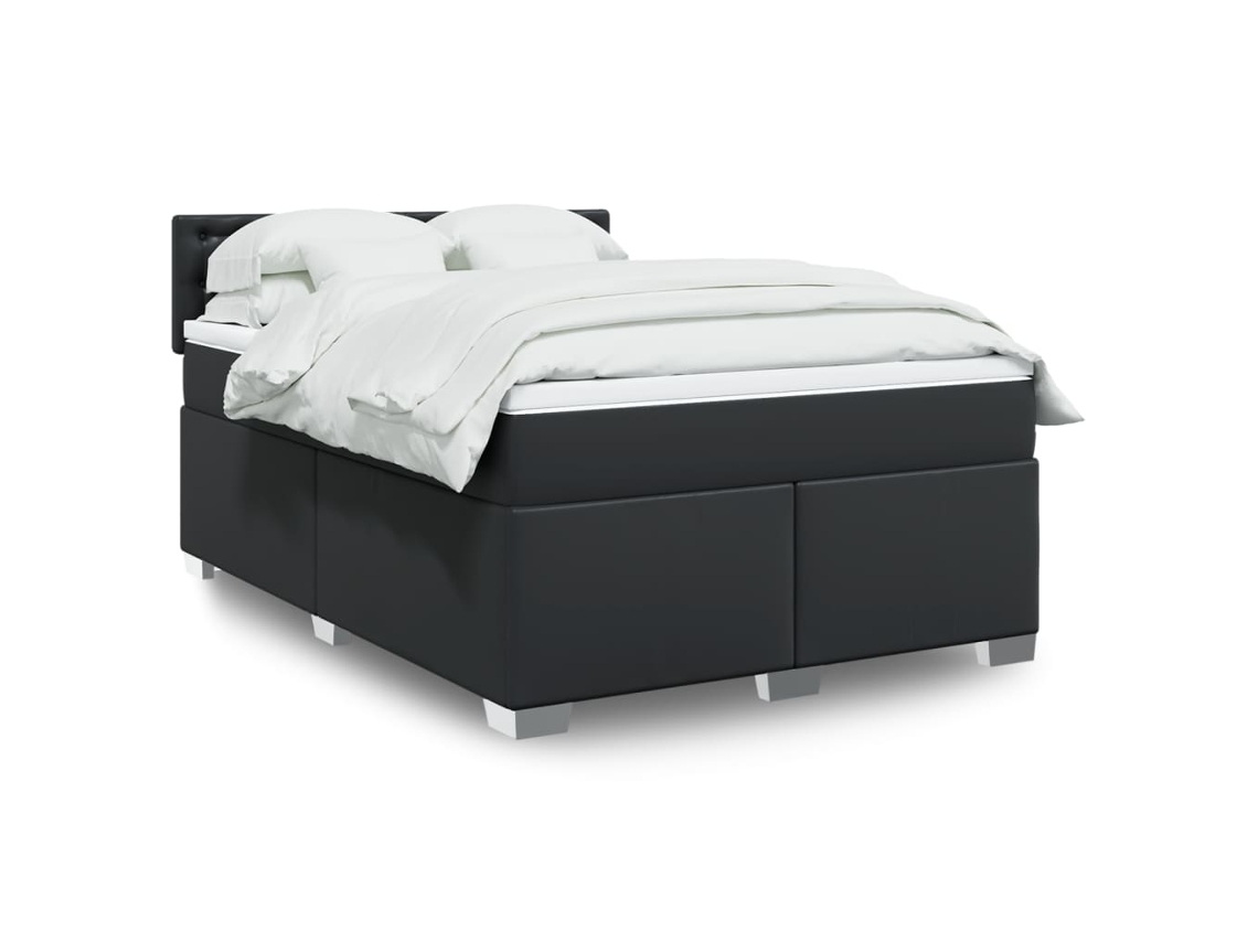 Cama Com Molas/colchão 140x190 Cm Couro Artificial Preto