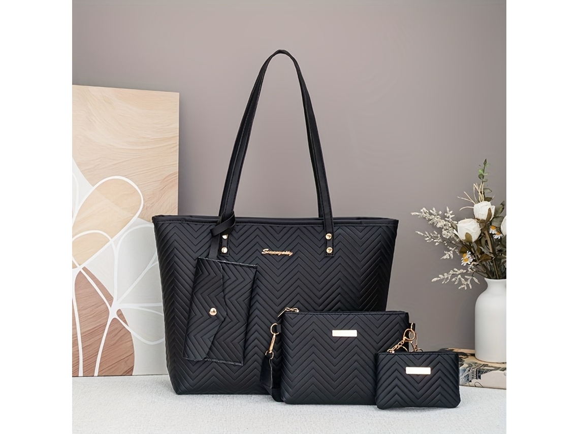 Conjunto AQUAFORGE de 4 Bolsas com Estampa Wave, Grande, Duas Transversais, Pequena