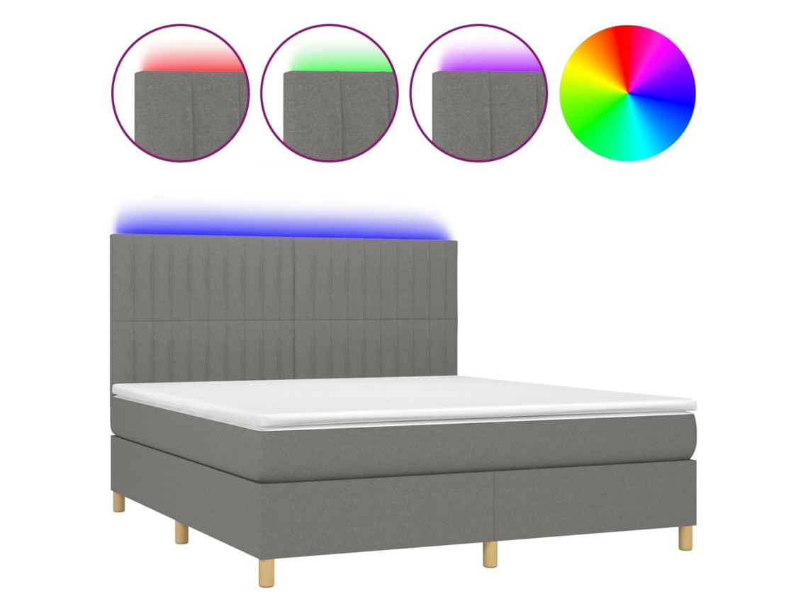 Cama Box Spring com Colchão e Led Tecido Cinza Escuro MAISON EXCLUSIVE (180x200 cm)