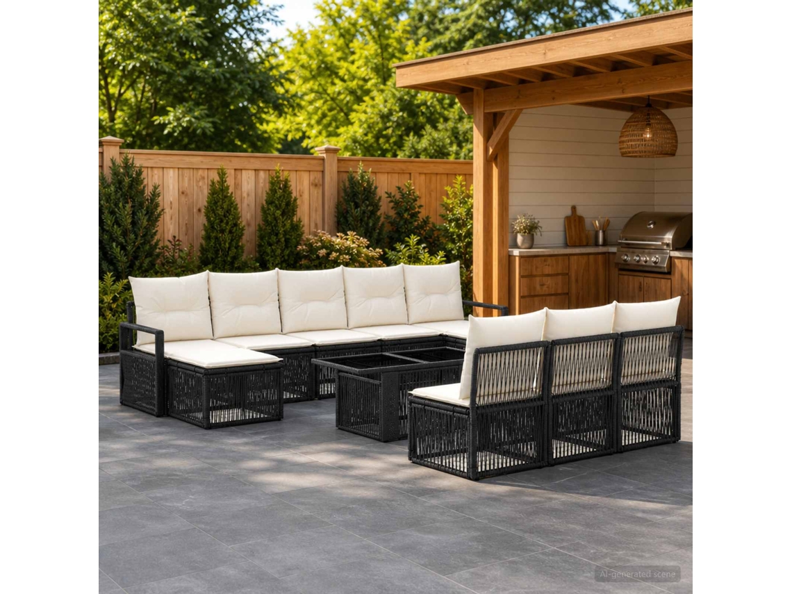 Vidaxl Conjunto De Sofá De Jardim 11 Unid. Preto E Branco Creme