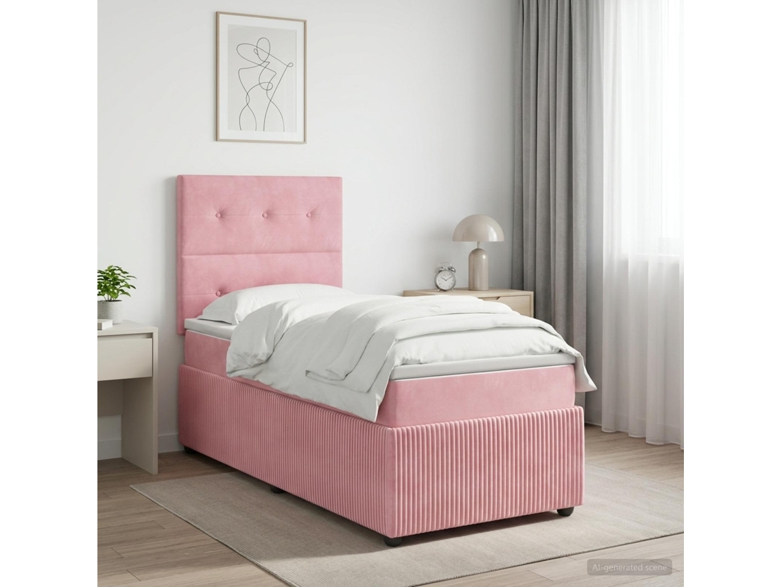 Vidaxl Cama Box Com Led E Colchão Rosa 80 X 200 Cm Veludo