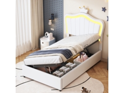 Sofá cama VSOGA 90x200 cm com Cama Auxiliar, Led, Usb, Compartimentos, Flanela Bege