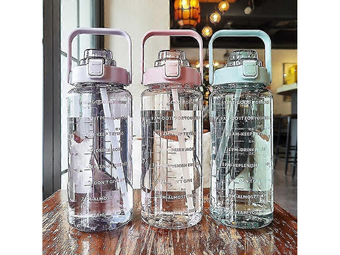 Botella de Água Grande de 2l com Marcador de Tempo para Fitness, Portátil e Antigoteo Morado