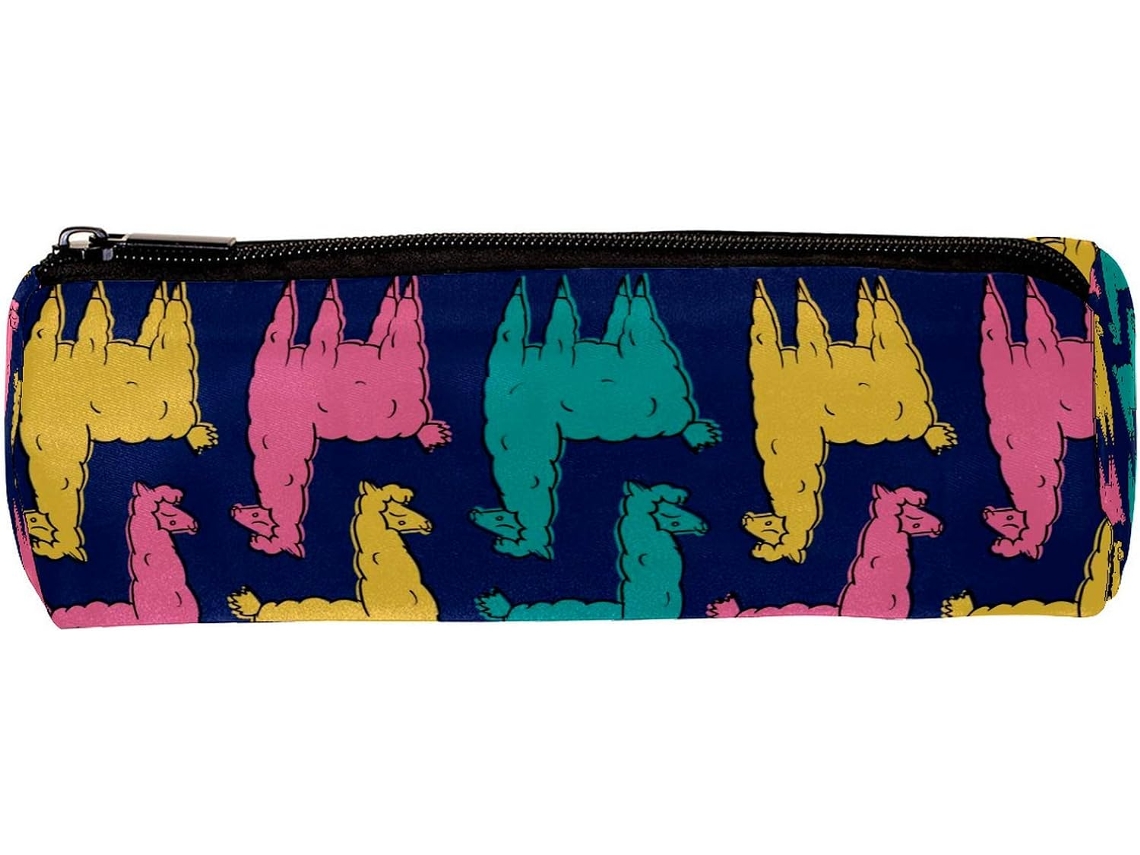 Porta-lápis com estampa de Fofa Lhama, rosa, amarelo e verde, organizador de mesa, item escolar indispensável.