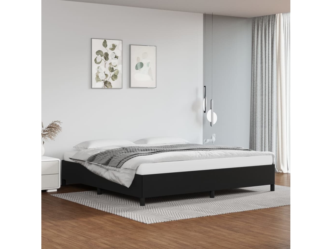 Cama De Casal | Camas Para Quarto | Estrutura De Cama 200x200 Cm Couro Artificial Preto