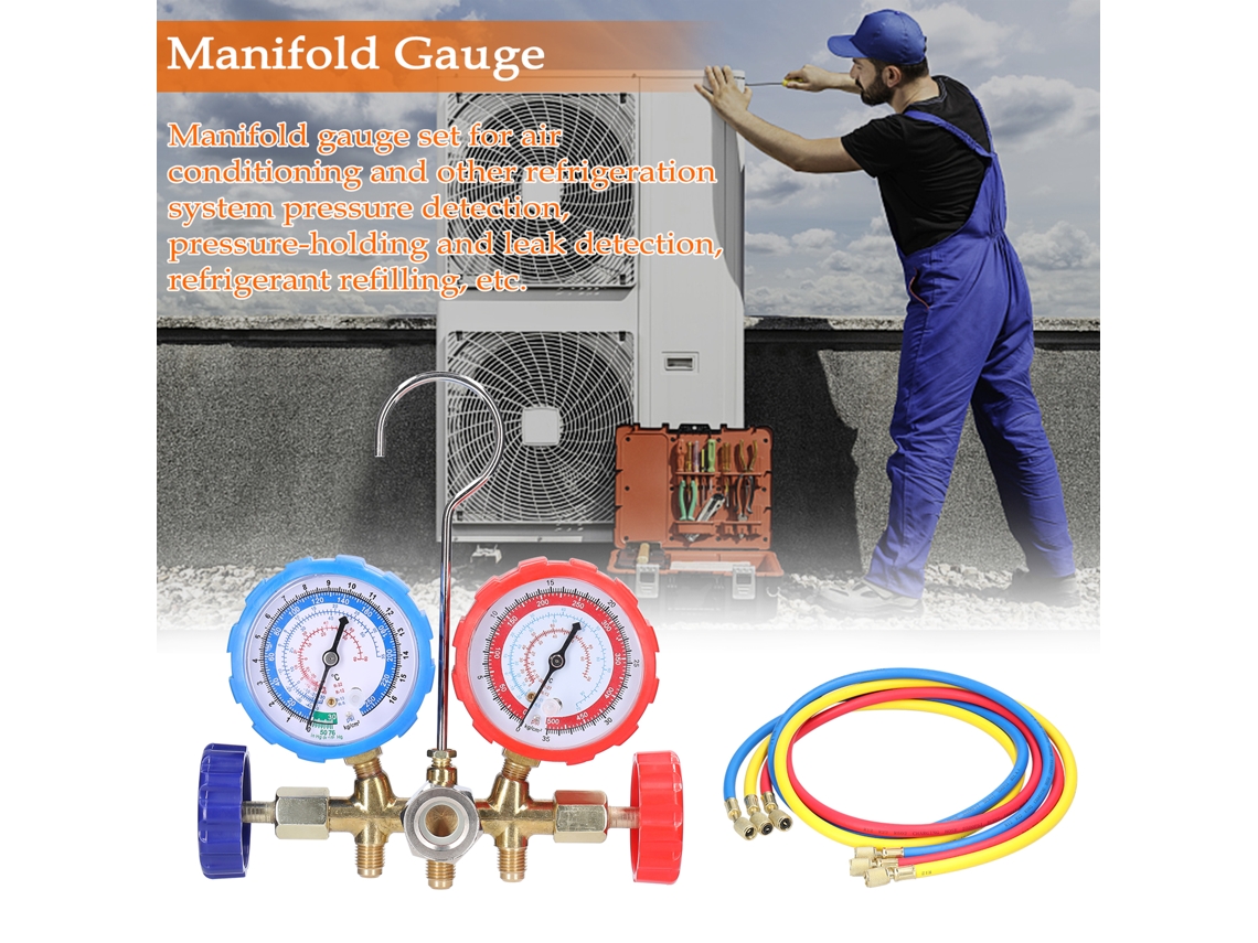 Laxiscreed Conjunto De Manômetros Para Ar Condicionado Com Mangueiras E Encaixes Rápidos Para Manutenção Fácil