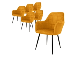 Conjunto 6X Cadeira de Jantar/Lounge em Veludo Ocre Mostarda com Pernas de Aço 84Cm ML-DESIGN