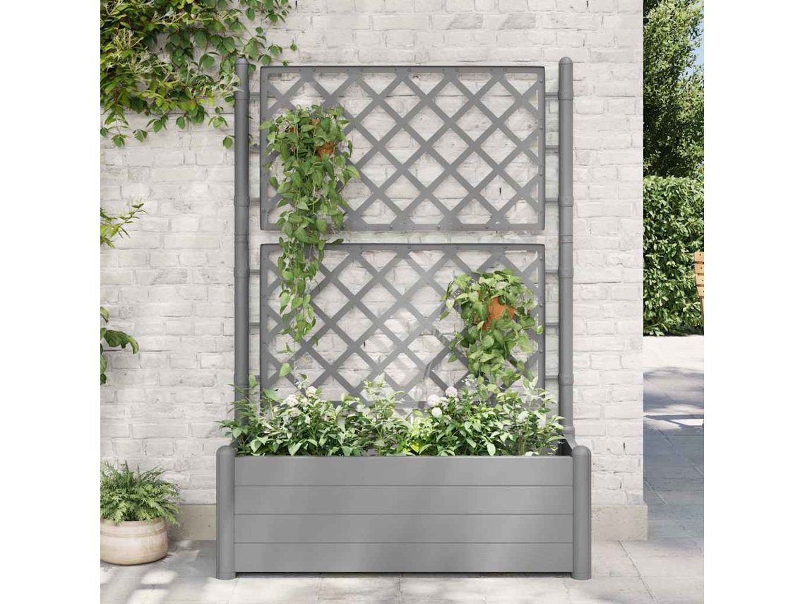 Vidaxl Vaso/floreira De Jardim C/ Treliça 100x43x142 Cm Pp Cinza Pedra