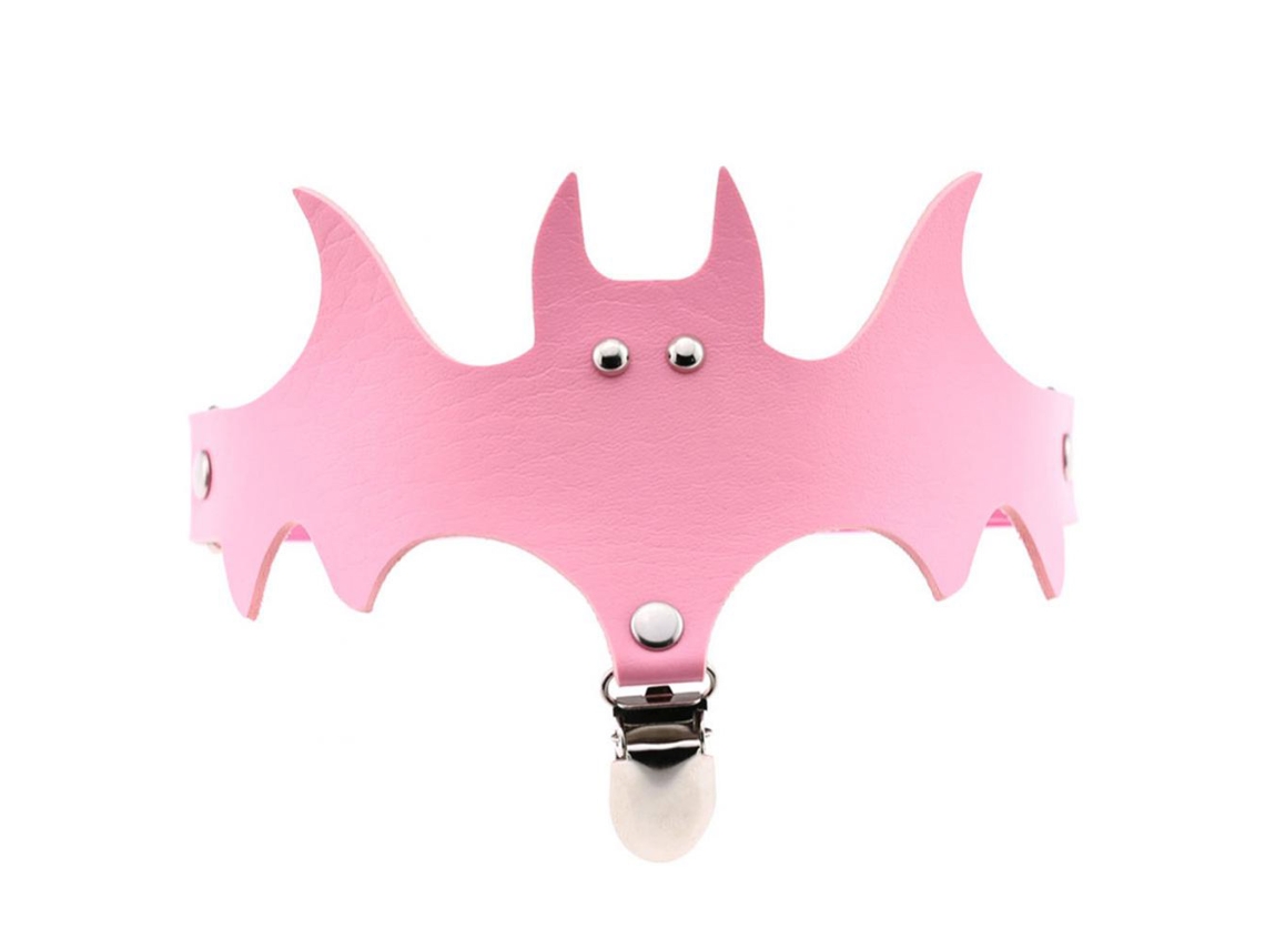 Laxiscreed Clips De Meia Com Asas De Morcego Em Couro Pu Pink Para Festa Feminina