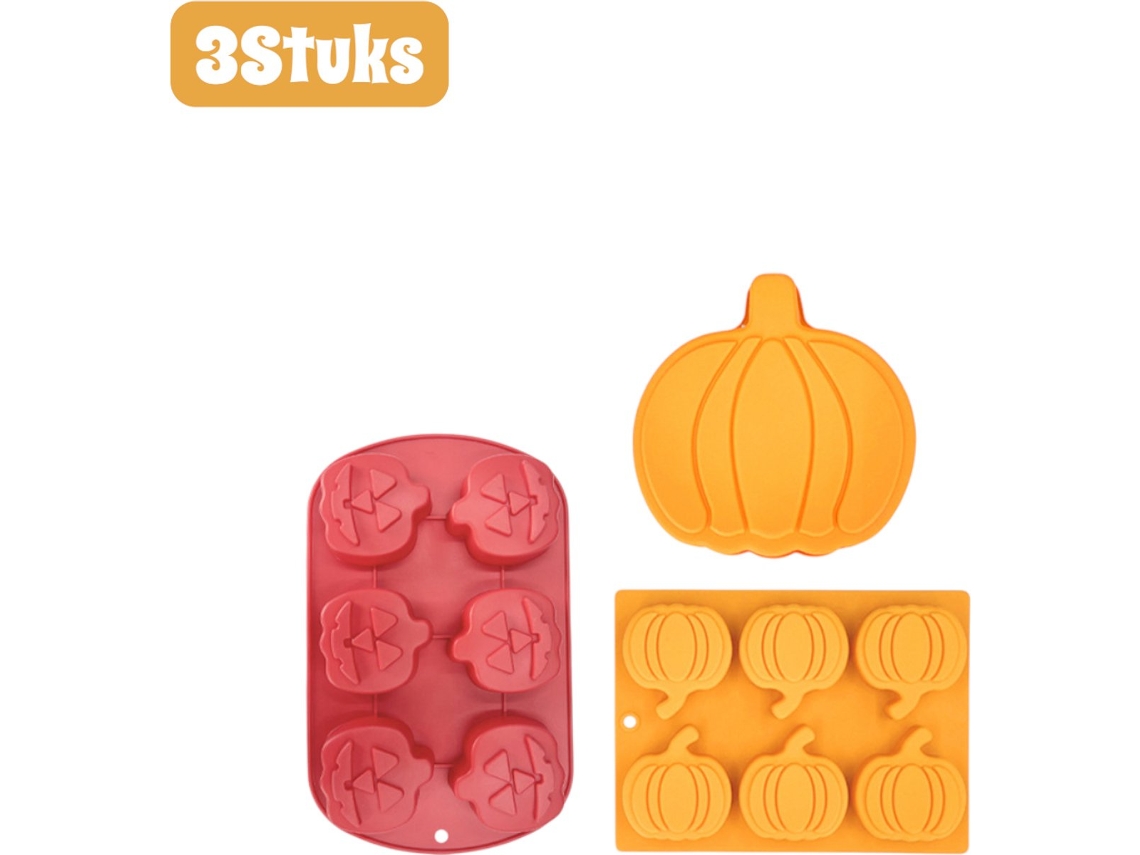 Conjunto De 3 Formas De Silicone Em Formato De Abóbora, Utilizáveis No Forno E Congelador, Para Festas, Laranja E Vermelha