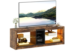 Suporte Para Tv Com Luzes Led E Controle Remoto, Prateleiras E Compartimentos Abertos, 140x35x47cm, Marrom