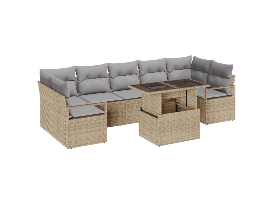 Conjunto 8 Conjunto De Sofá De Jardim Vidaxl Bege Vime Pe (100 X 55 X 73 Cm)