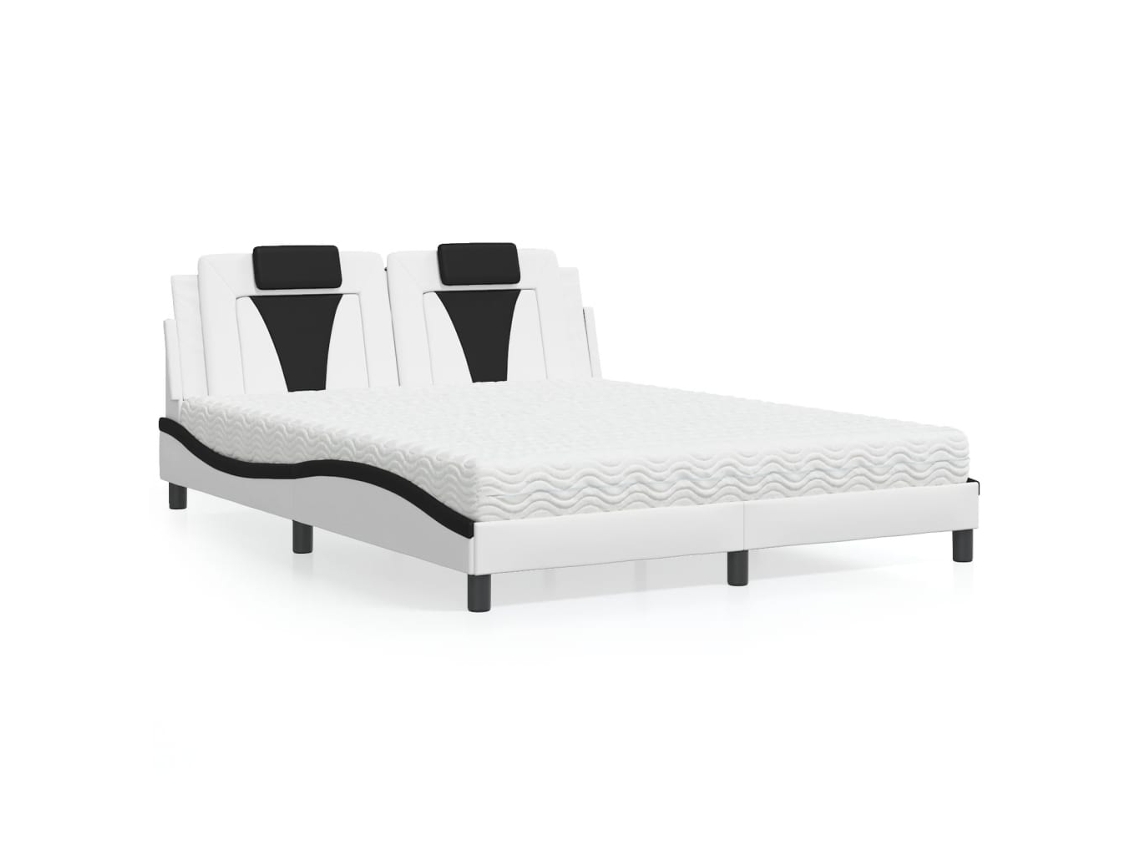 Vidaxl Cama Viana Com Colchão 160x200 Cm Couro Artificial Preto E Branco