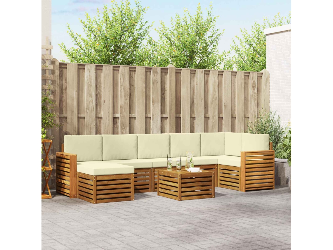 Vidaxl Conjunto De Sofás Para Exterior 8 Unid. Natural E Creme