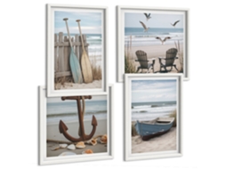 Composição De Quadros Âncora De Barco Na Praia Moldura Branca Quadros Para O Escritório Espelharte (conjunto De 4 Imagens)