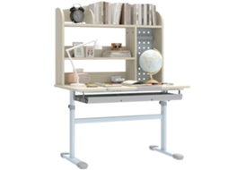 Mesa de estudo infantil ajustável em altura com tampo inclinável 80x51x108.5cm, 130.5cm, cor natural BTFORUS