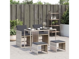 Vidaxl 5 Pcs Conjunto De Jantar P/ Jardim C/ Almofadões Cinzento Claro