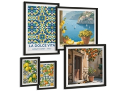 Conjunto De Pinturas Amalfi Italiano Cítricos Flores Espelharte (5 Peças)