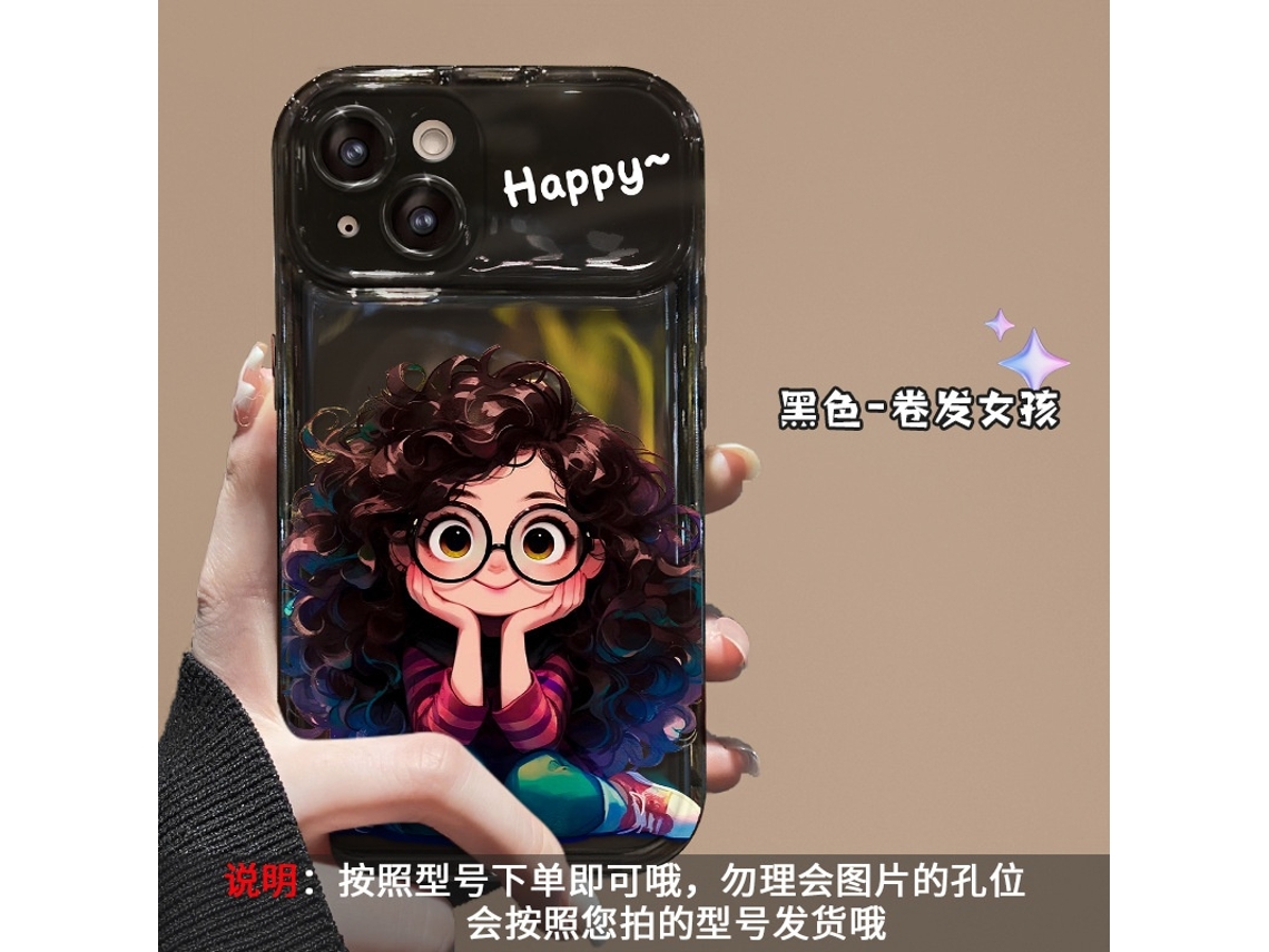 Capa Para Iphone 17 Flip Mirror Transparente Preta Com Óculos Fofos De Menina