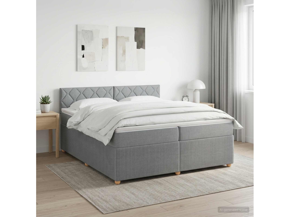 Vidaxl Cama Box Spring Com Colchão Cinzento-claro 200 X 200 Cm Tecido