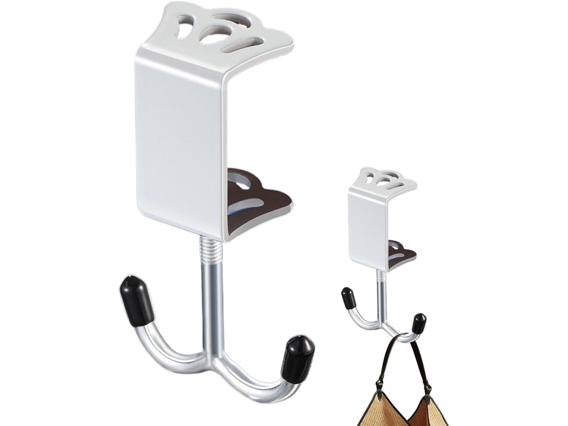 Gancho Duplo De Ferro Para Pendurar Embaixo Da Mesa – Gancho Ajustável Para Bolsas, Fones De Ouvido, Chaves E
