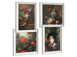 Composição De Quadros Gatos Florais Estilo Vintage Espelharte (4 Peças)