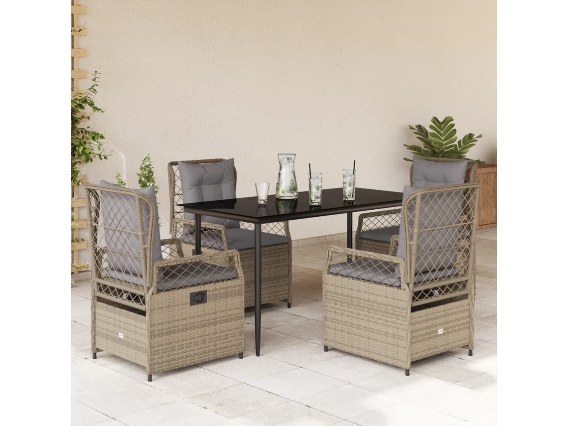 Vidaxl 5 Pcs Conjunto De Jantar P/ Jardim Com Almofadões Vime Pe Bege