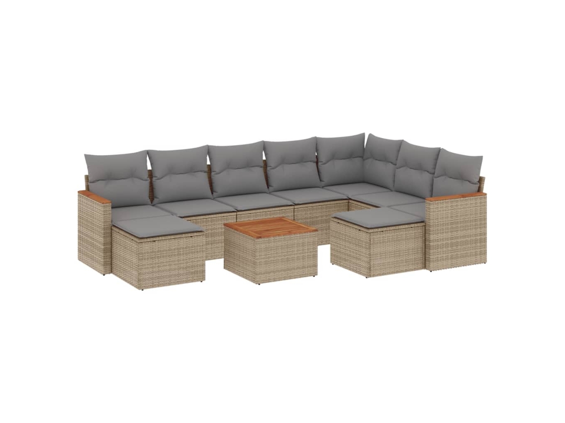 Conjunto de 10 Sofás Jardim C/ Almofadões Vime Pe Bege Misturado MAISON EXCLUSIVE (10 pcs)