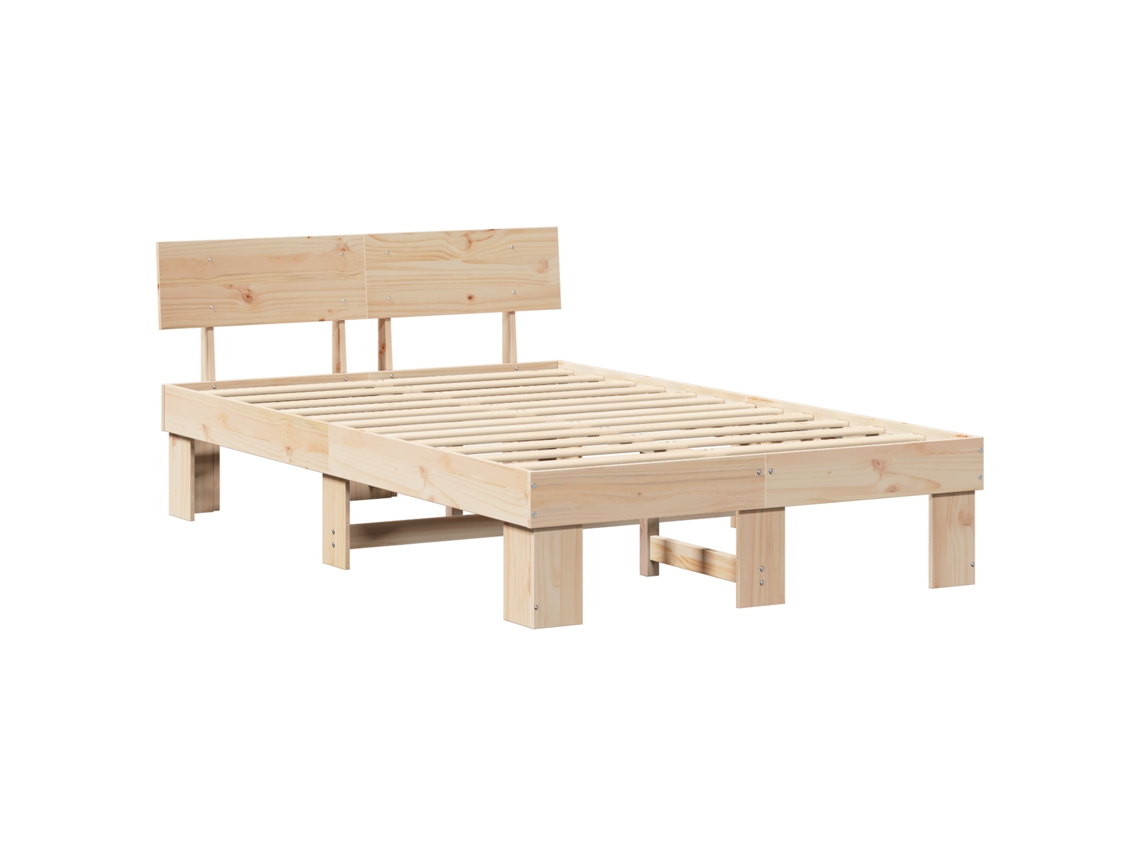 Conjunto 1 Estrutura De Cama Moderna Vidaxl Castanho Madeira De Pinho Maciça (120 X 200 Cm)