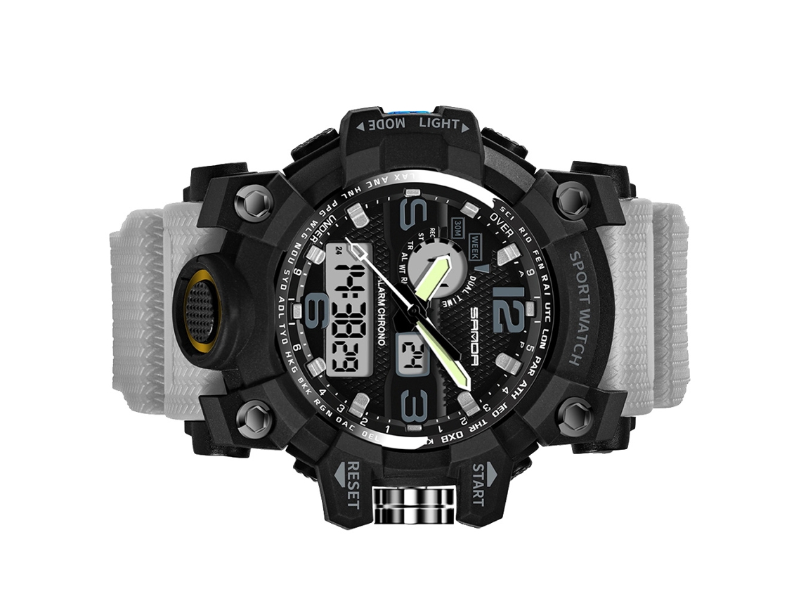 Reloj Electrónico Multifuncional Sanda Deportivo Impermeable Display Dual Gris