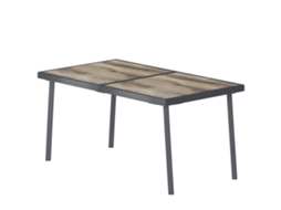 Mesa De Cm. Jardim Retangular Para 6 Pessoas Com Tampo De Efeito Madeira. Aço E Pspc. 145x85x72 Cinza