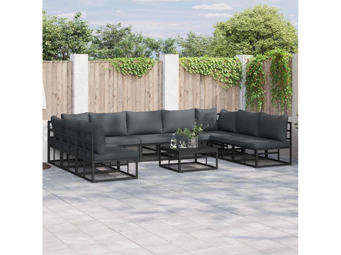 Vidaxl Conjunto De Sofá De Jardim 10 Unid. Preto Alumínio