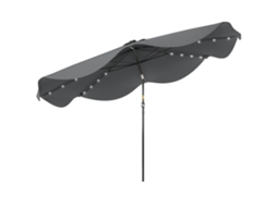 Guarda-sol De Jardim Manual Ø292x254 Cm Com 32 Luzes Led Solares, 8 Varetas, Impermeável E Com Grelha De Ventilação, Cinza