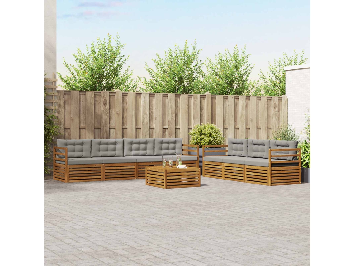 Vidaxl Conjunto De Sofás Para Exterior 8 Unid. Cinza Natural E Claro