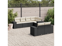 Vidaxl 7 Pcs Conjunto De Sofás P/ Jardim C/ Almofadões Vime Pe Preto