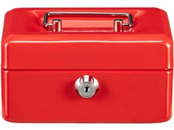 Cofre com Fechadura, Compartimento para Chave e Moedas, Pequeno, em Chapa Metálica, Modelo 5015, Vermelho BRILVIBERA