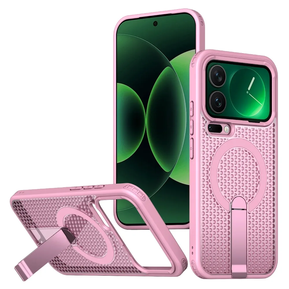 (rosa, Xiaomi 17 Pro Max) Capa Protetora Magnética Magsafe Com Suporte Oculto, Dissipação De Calor E Proteção Contra Impactos.