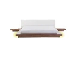 Cama casal LED castanha clara com cabeceira em pele sintética 180 x 200 ZEN