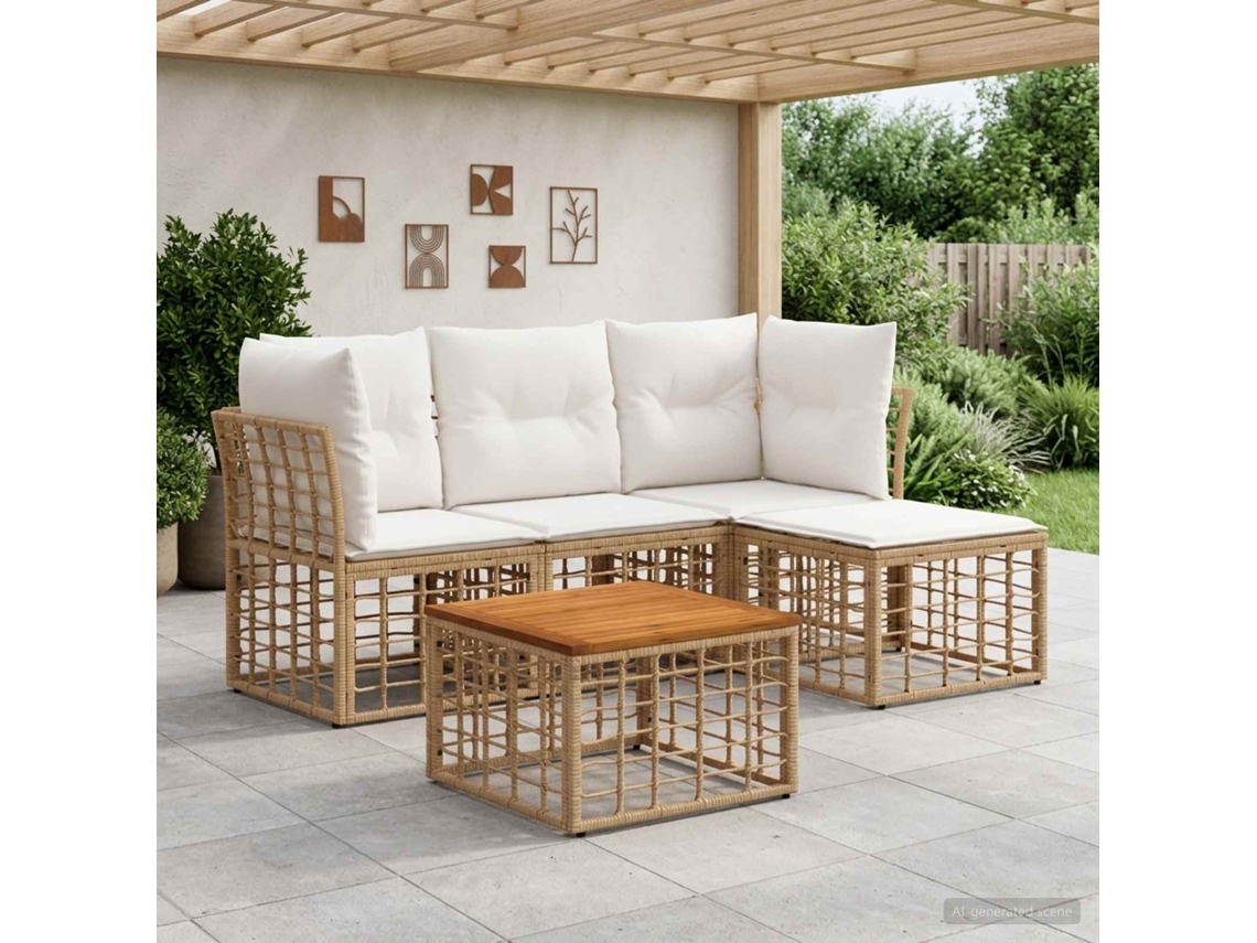 Vidaxl Conjunto De Sofás Para Exterior 5 Pcs Natural E Branco Creme