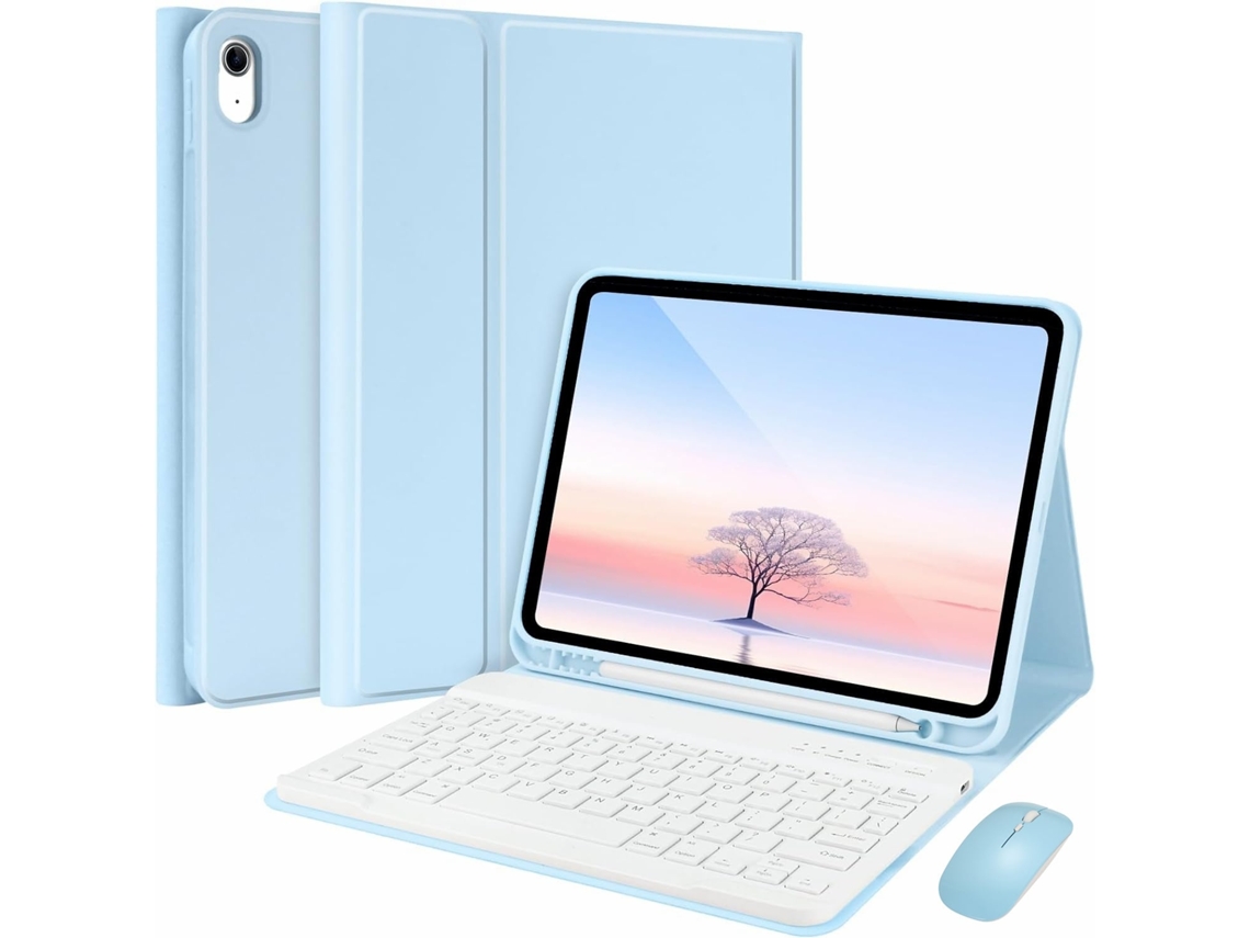 Teclado Bluetooth Para Tablet Lurelia, Para Ipad 11" 2025 Couro Layer Light Layer Quadrada Branca Dual Mode (a16, Azul, Teclado Bluetooth