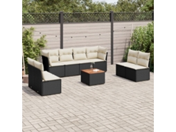 Vidaxl 9 Pcs Conjunto de Sofás P/ Jardim C/ Almofadões Vime Pe Preto