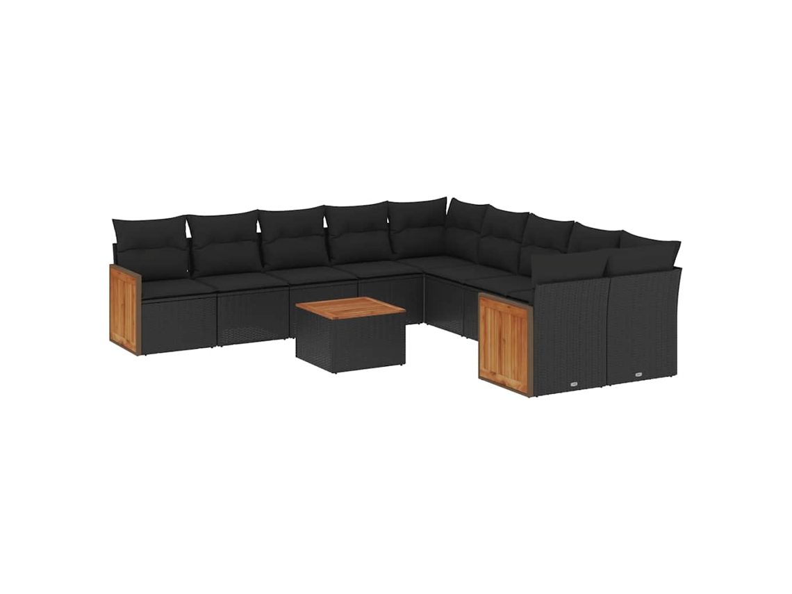 Maison Exclusive - 11 Pcs Conjunto Sofás De Jardim C/ Almofadões Vime Pe Preto