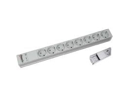 Régua de energia de alumínio de 48,30 cm, bloco de terminais de 8 vias, alumínio, cinza claro RAL 7035, contato de proteção, 1u, RAL 7035, Bachmann (19)